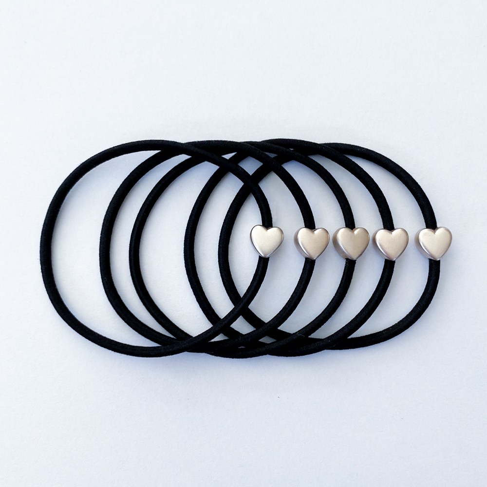심플 하트 참 머리끈 / 검정 머리 고무줄 5개, 5개 3,300원