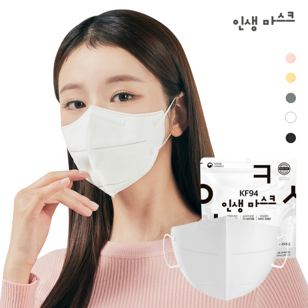 [인생마스크] KF94새부리형 성인용 국산 식약처인증 보건용마스크100매, 화이트M(중형), 4세트, 25개입 10,900원