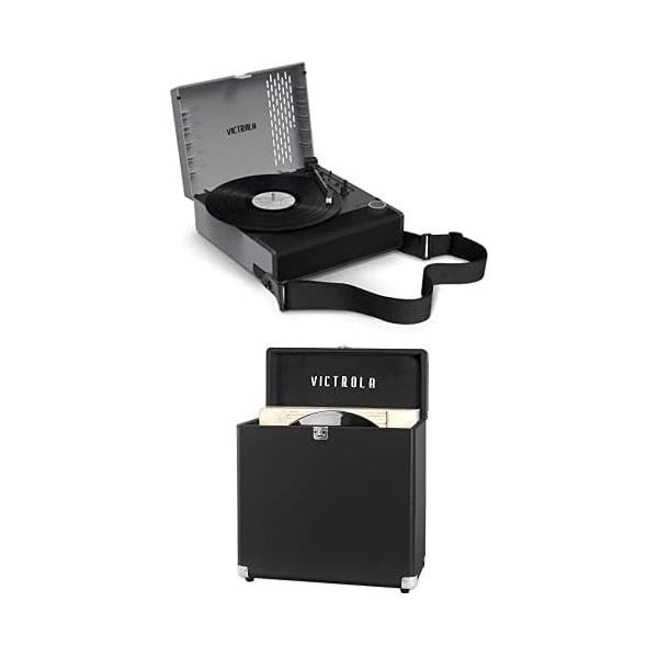 Victrola 빅트롤라 레볼루션 GO 3단 블루투스 휴대용 충전식 레코드 스피커 내장 블랙 그레이 VSC-750SB SLG 빈티지 바이닐 보관함 케이스 447,400원