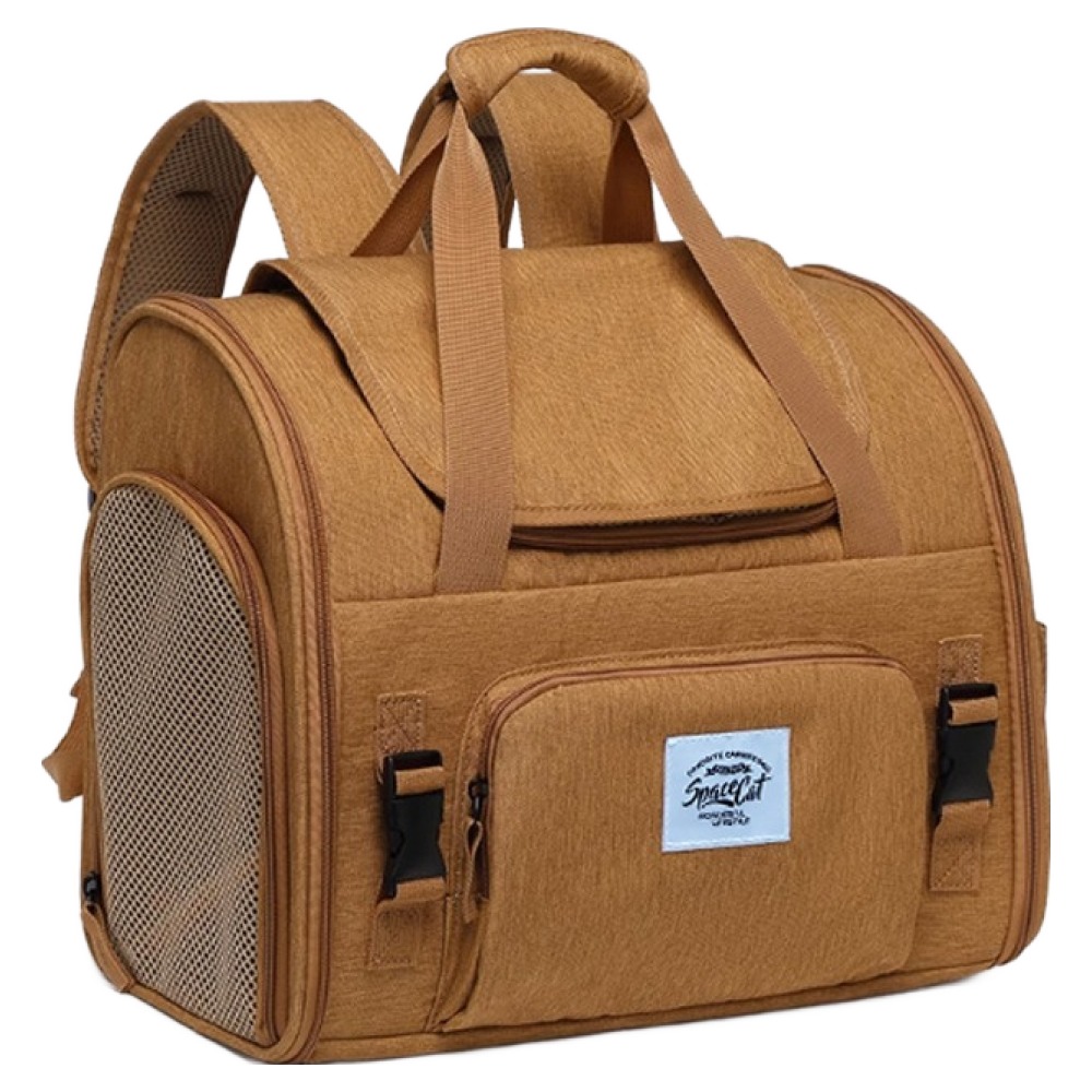 스페이스캣 반려동물 3면통풍 가로백팩형 이동가방, 라이트브라운, 1개 35,000원