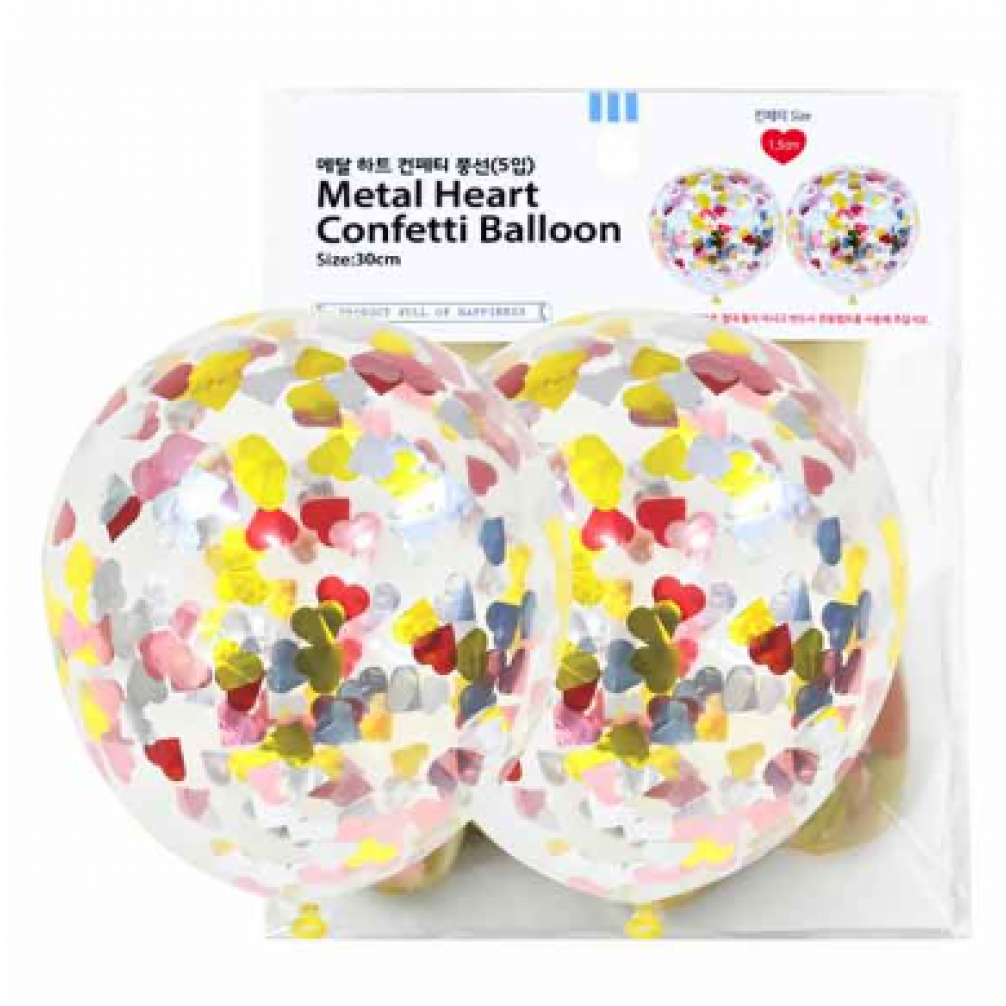 30cm메탈하트컨페티풍선5입, 1세트 2,000원