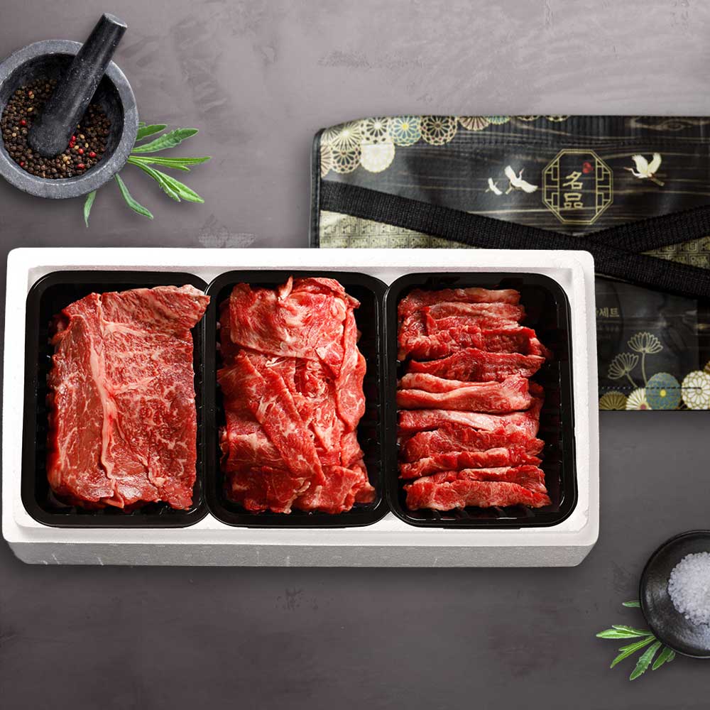 [농협안심한우] 한우 1등급 3구 선물세트 900g (등심 3+채끝 3+특수3) 107,000원