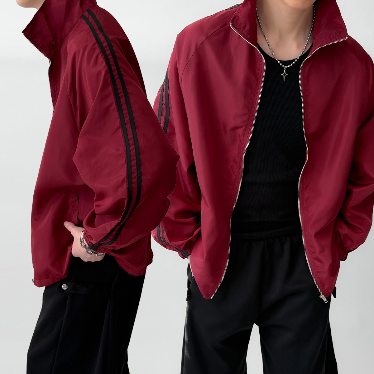 빠델 남성 오버핏 사이드 두줄 하이넥 방풍 트랙 바람막이 28,600원