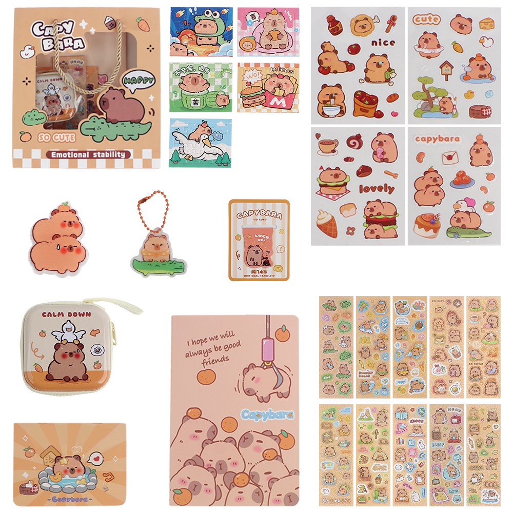 투데이리빙 대용량 카피바라 문구 패키지 신학기 입학 선물 다이어리 배지 키링 파우치 스티커 학용품 세트 9,900원