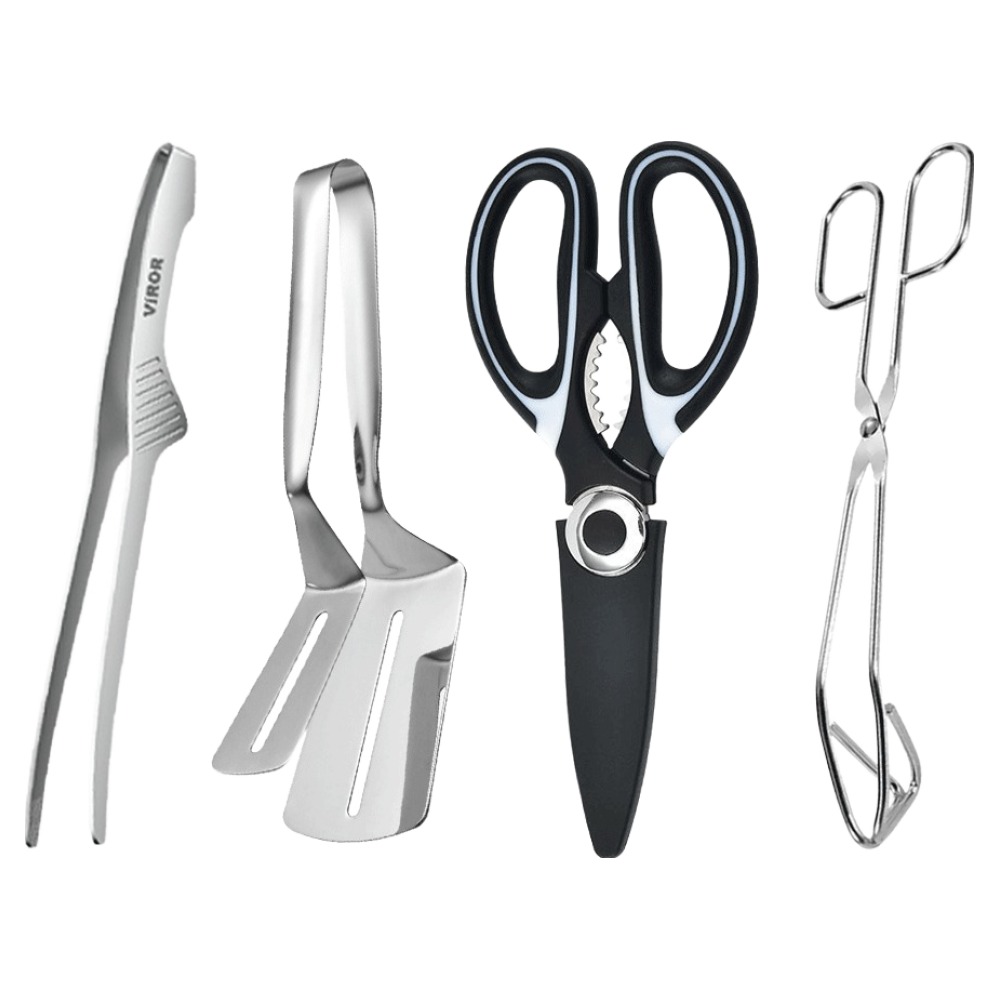 비로르 304 스텐 뜨는 집게 + 가위형 집게 + 가위 + 더블 뒤집개 세트, 핀셋 + 삼각 가위 집게 + 주방 가위 + 더블 뒤집개, 혼합색상, 1개 16,900원