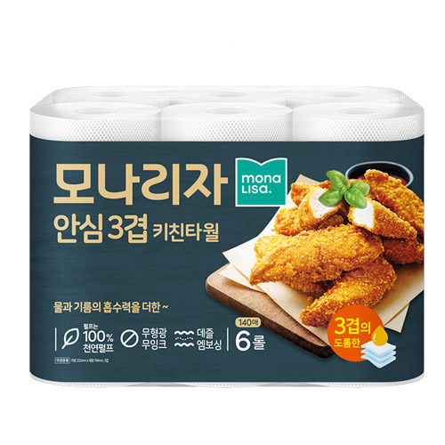 모나리자 안심3겹 천연펄프 키친타올, 6개, 140매 5,550원