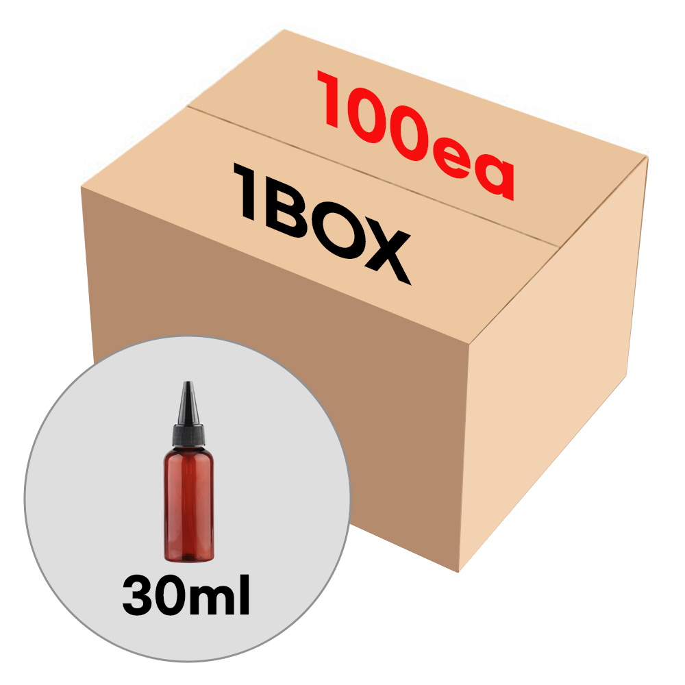 블랙 뾰족캡 브라운 30ml 플라스틱 화장품용기 공병 소분병 여행 (1BOX 100개), 100개 19,000원