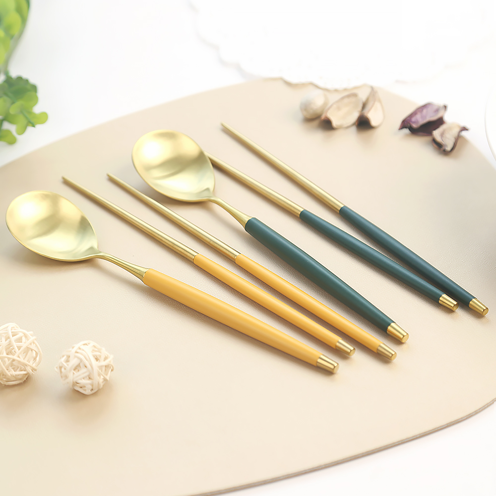 보겐 국산 르비앙 골드 2인 수저세트, 머스타드, 딥그린, 숟가락 2p + 젓가락 2벌, 1세트, 현재가 43,800원