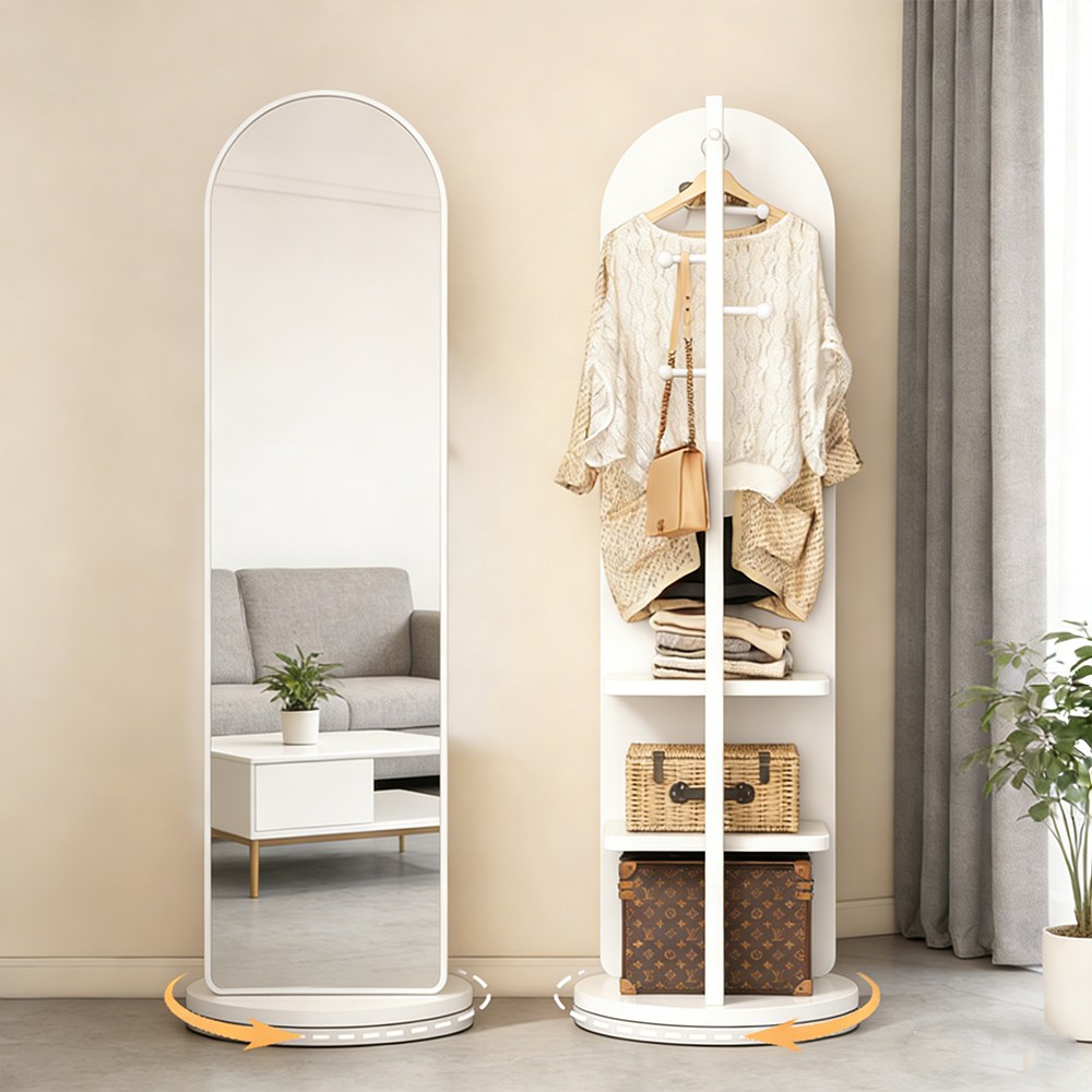 SOPUM HOUSE 다용도 회전식 옷걸이행거 전신거울 수납선반 스탠드행거, 화이트 69,900원