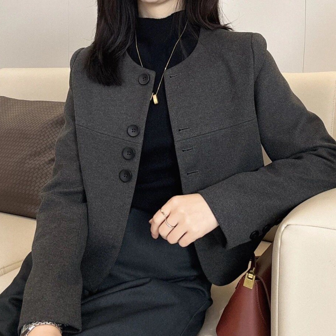 여성용 숏 노카라 모직 자켓 오피스 슬림 하프 코트 봄가을 라운드넥 버튼 캐주얼 베이직 숏 아우터 24,880원