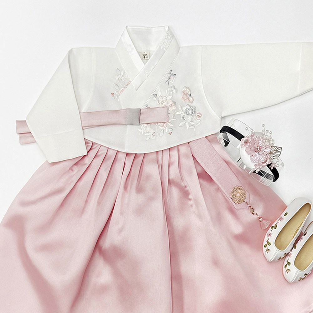 꽃자수저고리 분홍치마 고급 여아한복 (1호~15호) 어린이 돌한복 아기 아동한복 97,000원