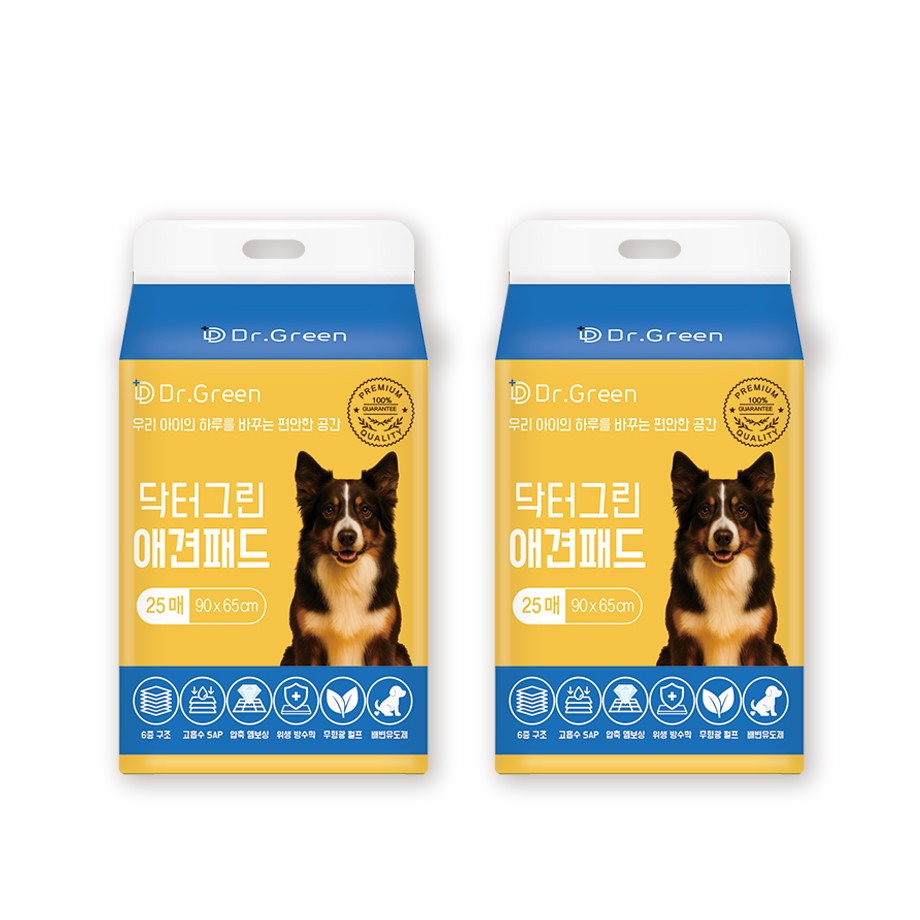 닥터그린 배변패드 가성비 고흡수 무향 대용량 일본SAP 미국펄프 강아지 애견패드, 2개, 25개입 19,900원