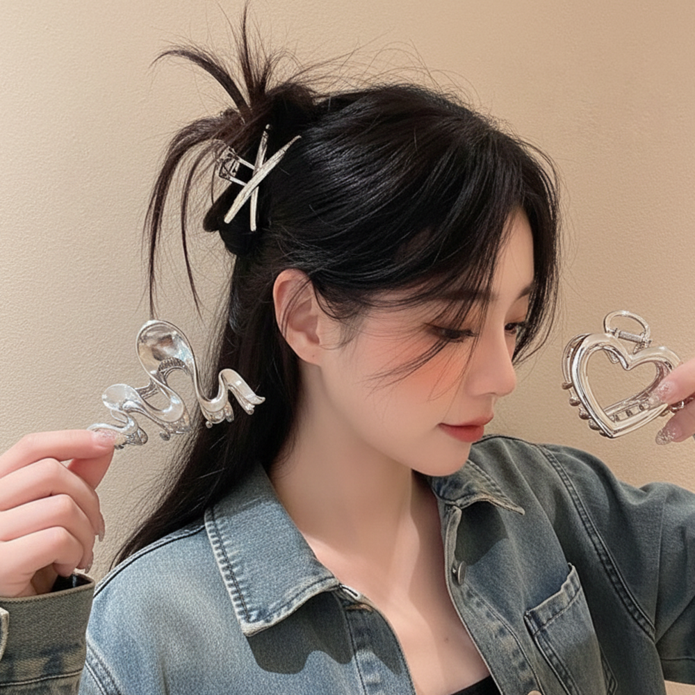 쥬띠크 3개세트 실버 반머리 중형 집게핀 10,000원