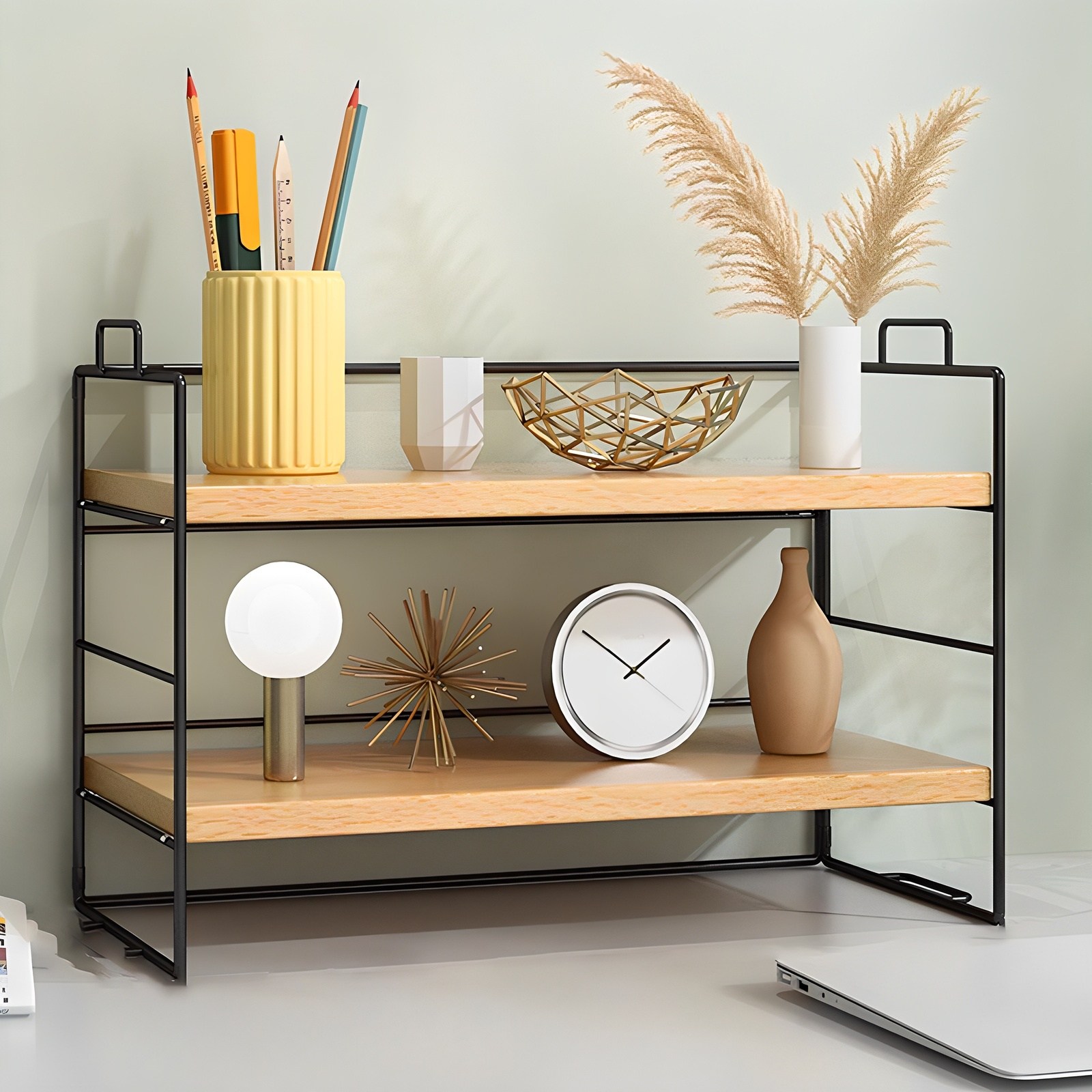 디모어 다용도 책상정리 미니 우드 선반, 원목 + 블랙, 2단 11,300원