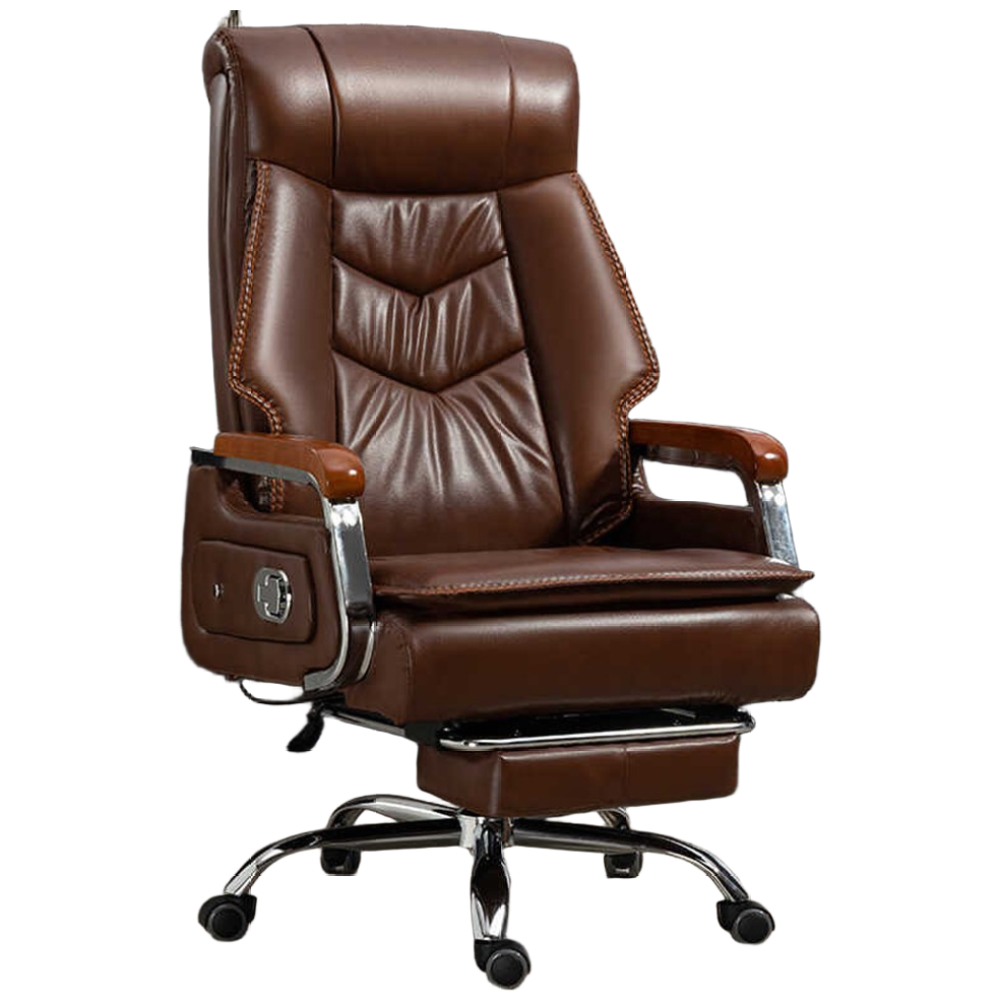 우브로 회장님 중역의자 고급 소가죽 사무용 리클라이너 회전 발받침 의자, 브라운 270,000원
