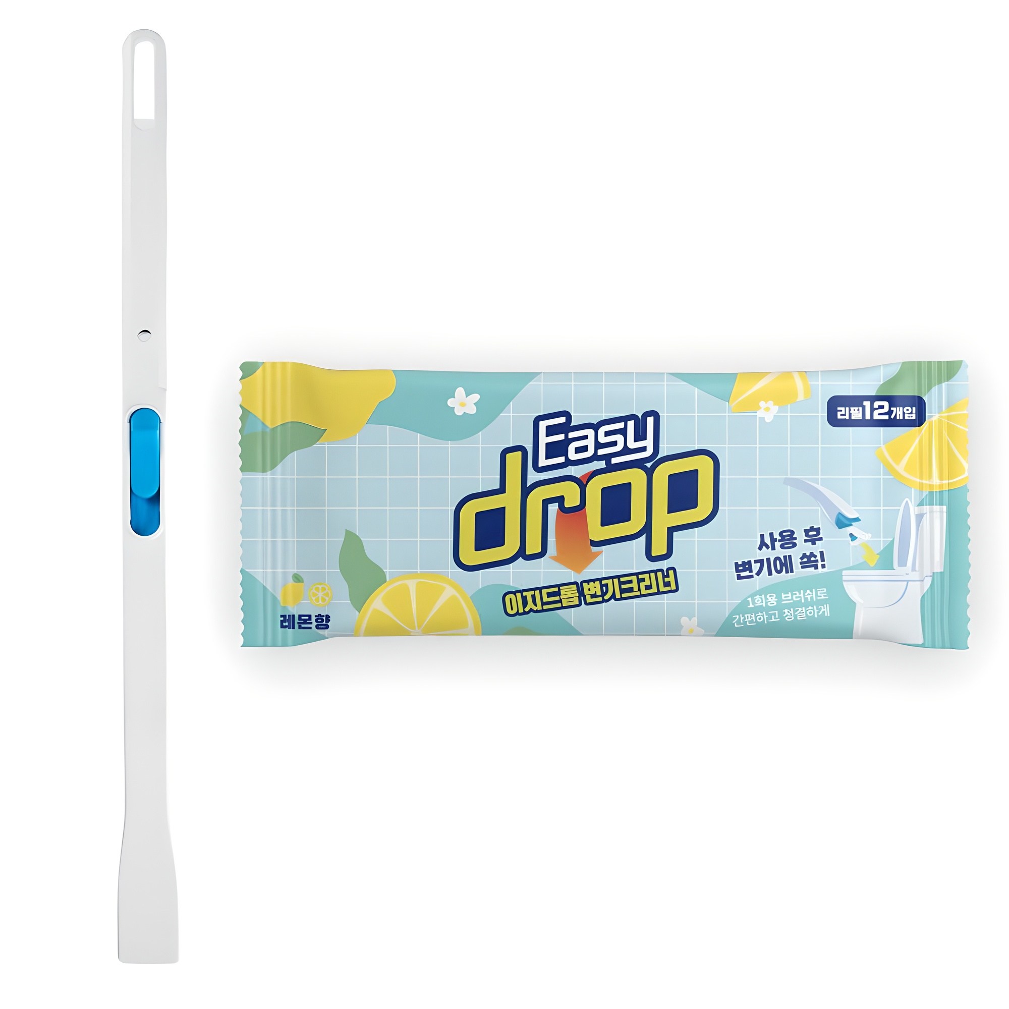 이지드롭 변기크리너 뉴 레몬향 리필브러쉬 12개입 + 핸들 + 전용 고리, 혼합색상, 1세트 9,500원