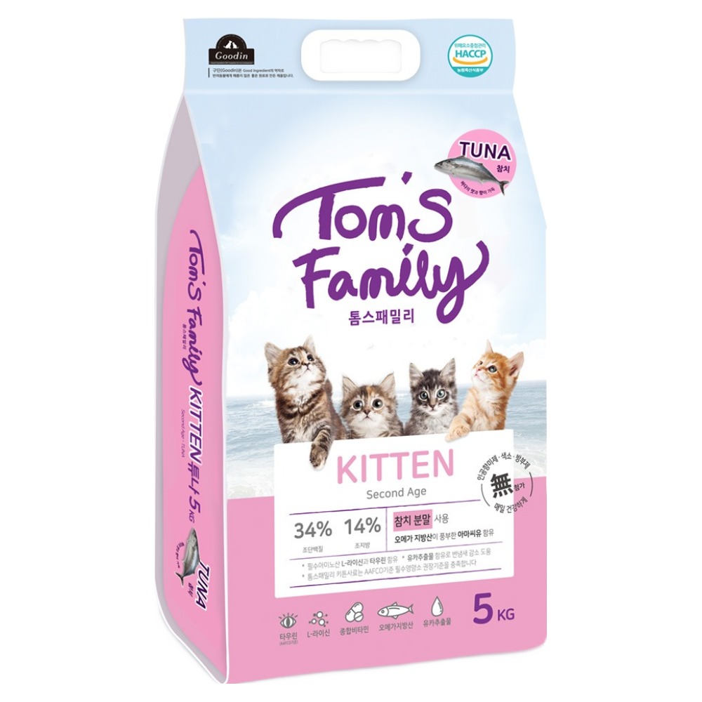 톰스패밀리 키튼 고양이 참치함유 어린 튜나 사료, 닭+참치, 5kg, 1개 20,800원