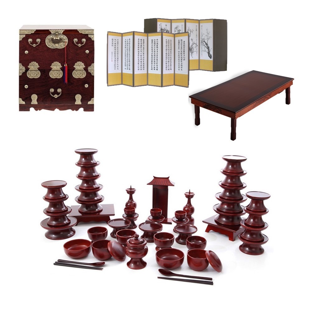 남원목기 문화재 물푸레 제기 47p + 오동나무 앞닫이 제기함 + 비단 사군자 반야심경 6폭 병풍 + 춘향골 직교자상 80-120 944,810원