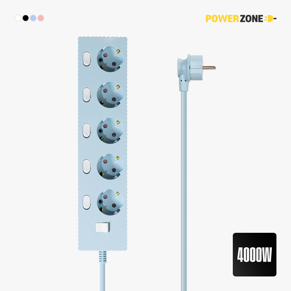 파워존 4000W 고용량 웨이브 개별스위치 과부하차단 5구 멀티탭 콘센트 50cm 1.5m 3m 5m 7m 17,600원