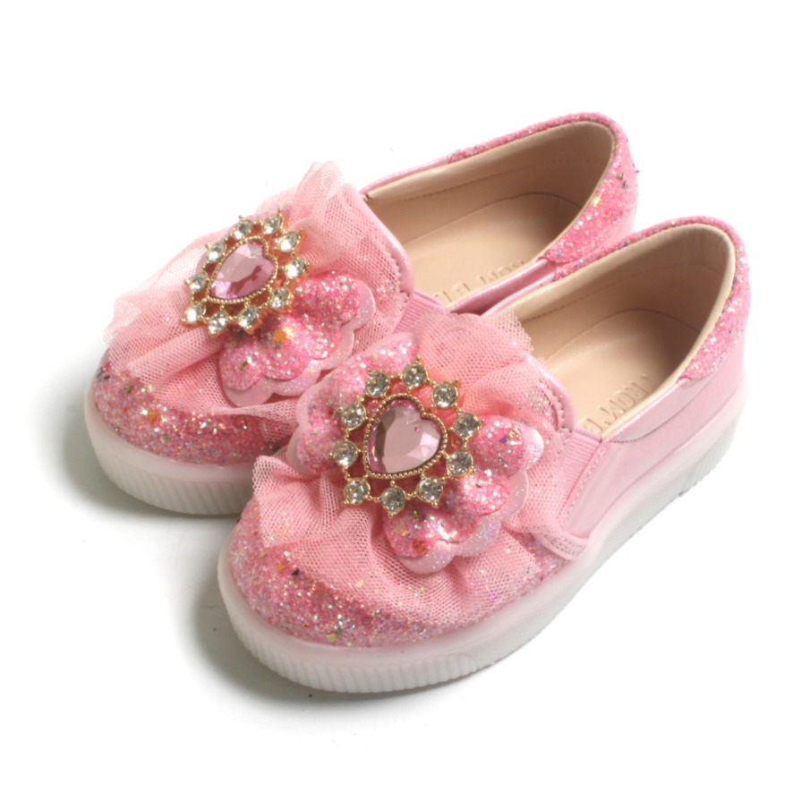 FROMBEBE 프롬베베 여아용 엘리스 하트 큐빅 LED 라이팅 슬립온 38,990원