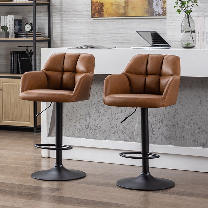 Dayalane 바의자 푹신한 가죽 누빔 와이드한 등받이 체어 높이조절 회전 홈바의자, 2개, 브라운 222,300원