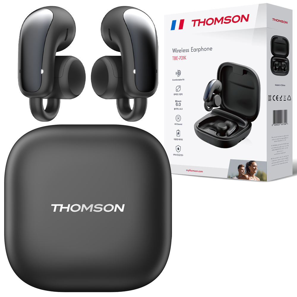 프랑스 톰슨 블루투스 6.0 ENC 노이즈 캔슬링 생활 방수 오픈형 귀걸이 무선 블루투스 이어폰, 블랙, TBE-701K 128,000원