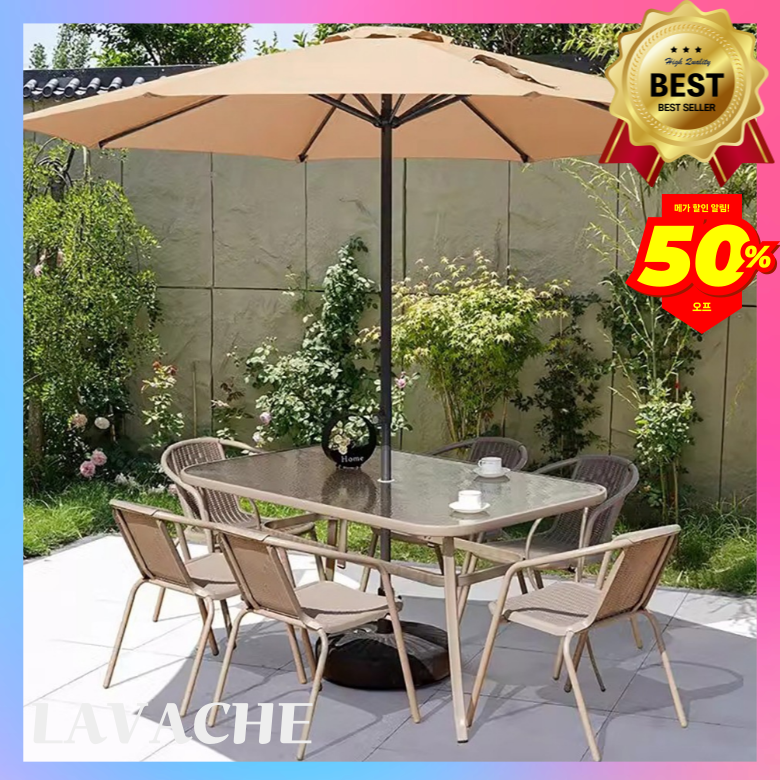 라바체 파라솔 야외테이블세트 야외테이블 편의점 테이블 세트 야외용 테라스 사각 대형파라솔, 120 물결 유리 테이블 4의자 +중형 파라솔 335,610원