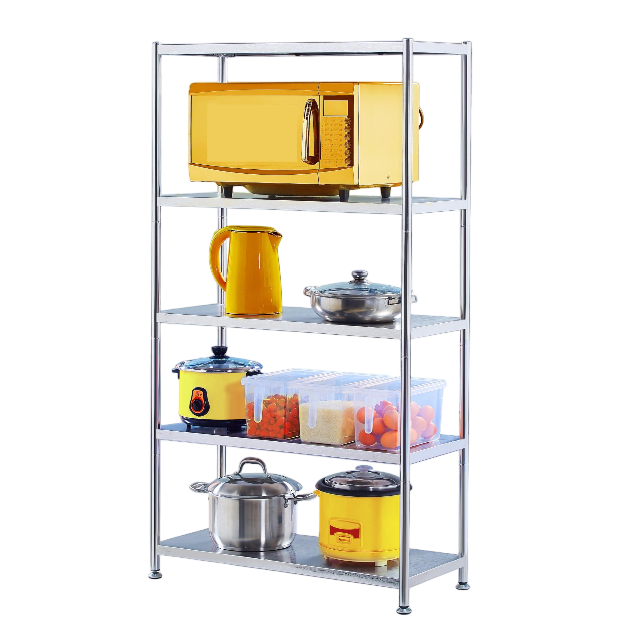 스테인리스 철제 선반 다양한 단수 선택가능, 3D 입체 물결 층판, 주방 베란다 화장실 다용도 수납 선반, 높이 조절 가능, 5단, 실버 109,990원