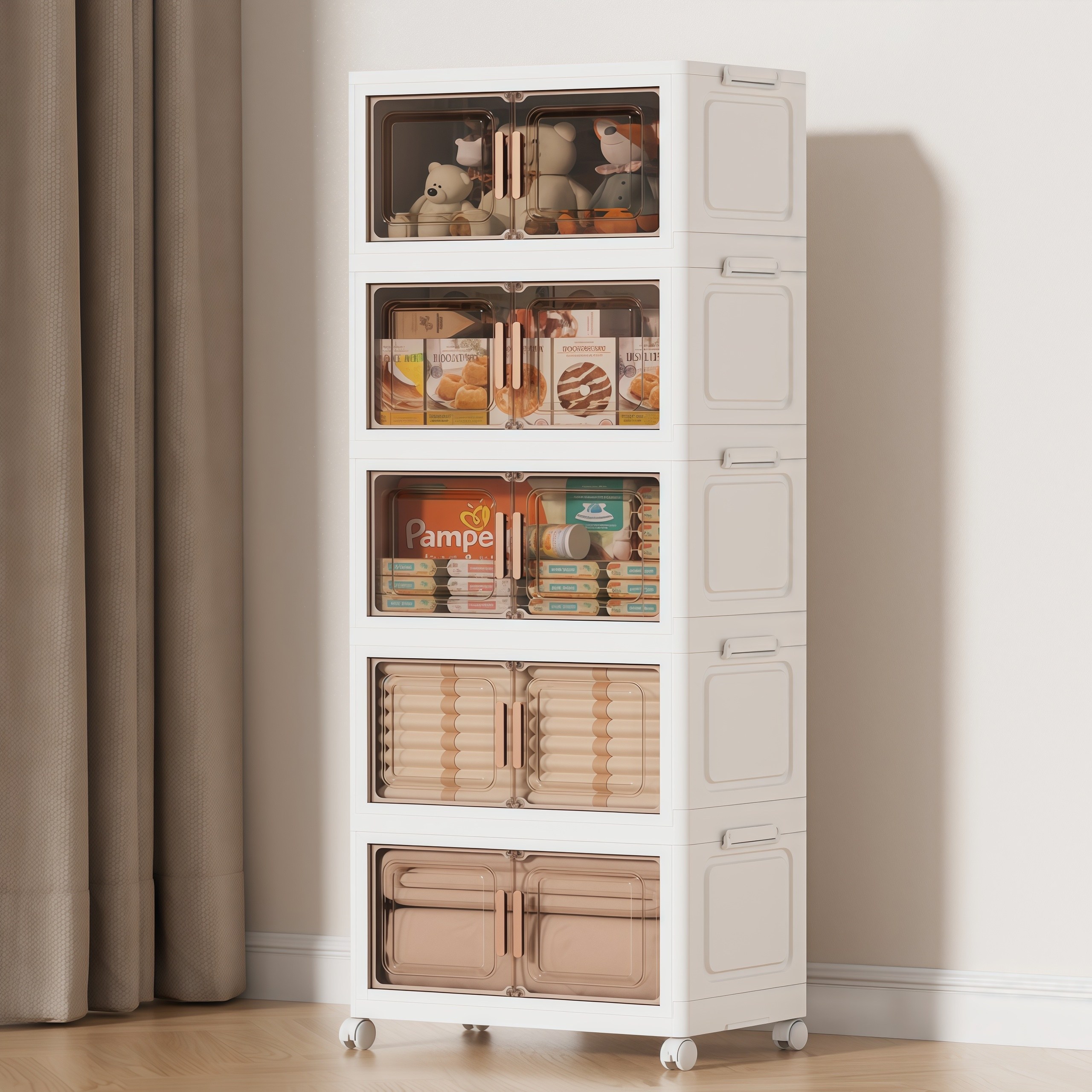 Kleeno 접이식 수납장 설치 안함 3단 4단 5단 이동식 양문형 수납장 대용량 다용도 폴딩 리빙박스, 5층 70,540원