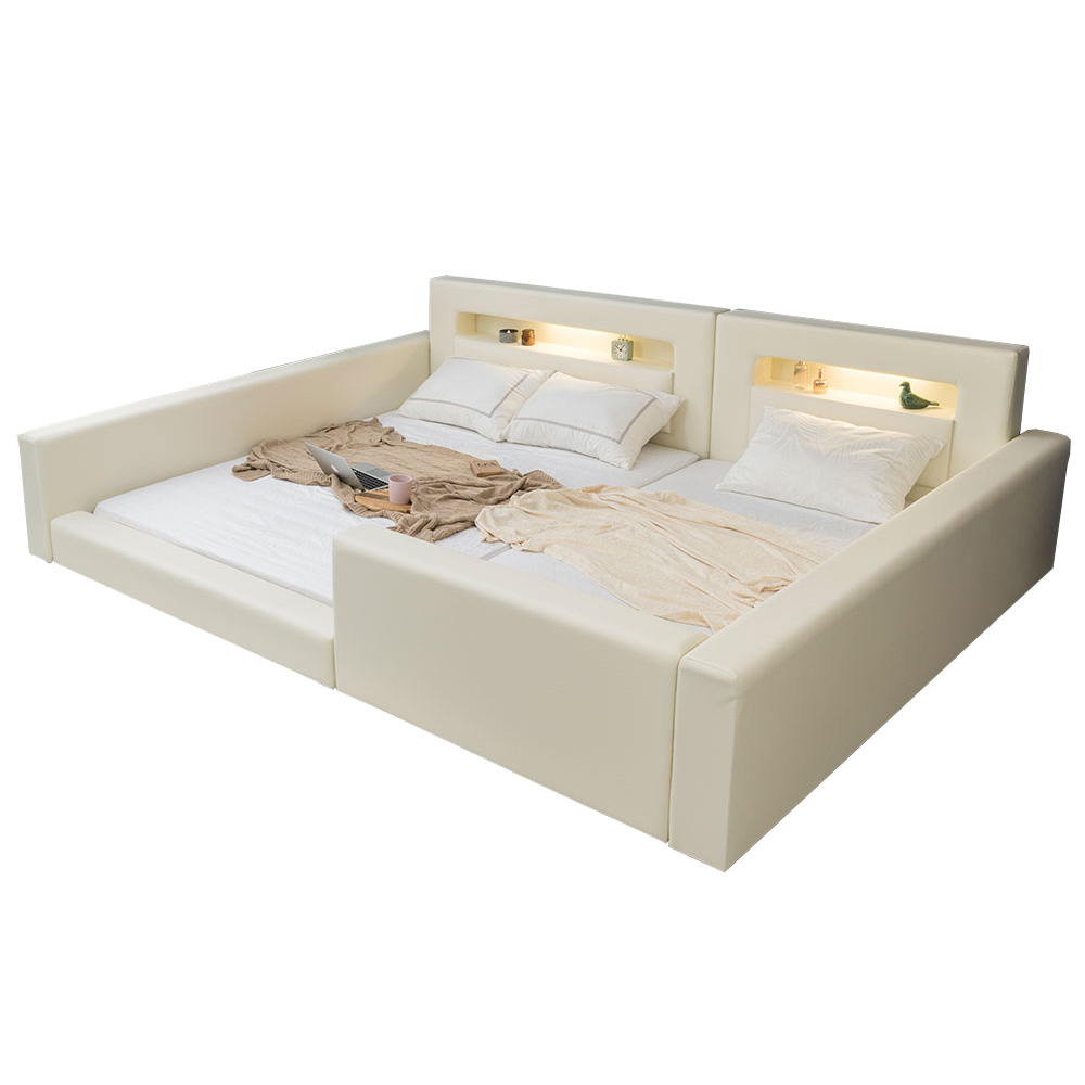 브라보가구 캐서린 LED 패밀리 둥지형 침대 +프리미엄 본넬매트리스, 아이보리 709,000원