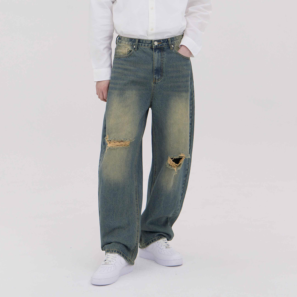 클로니아 남여공용 워싱 데미지 벌룬 와이드 청바지 (구제틴) EU7M70 39,800원