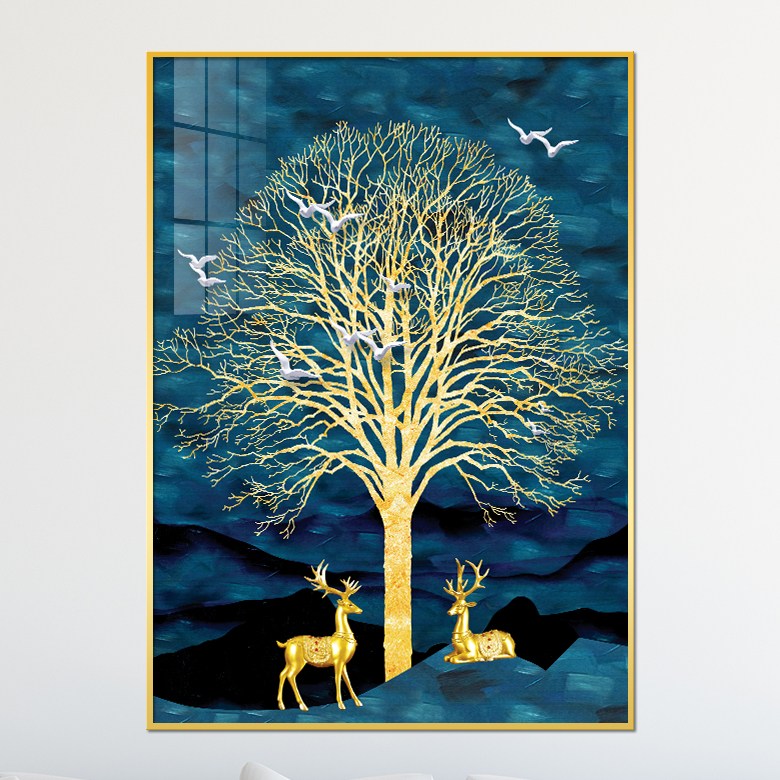 아트블루 부자되는 황금 코인 나무 그림 풍수 인테리어 소품 액자, 9번 황금나무_3D사슴_청배경 29,900원