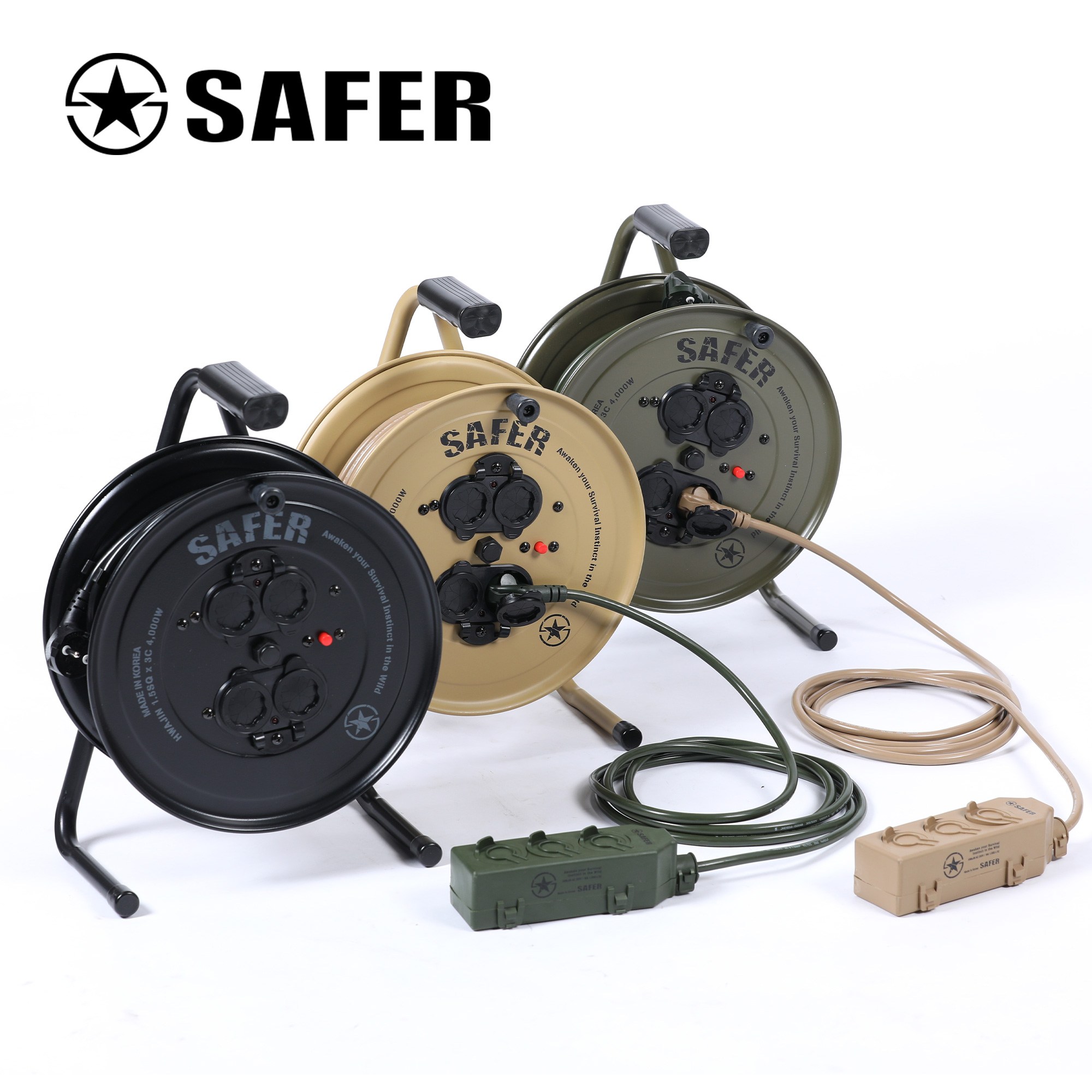 세이퍼 접지형 4구 밀리터리 캠핑 릴선 15M, 20M 릴선 전기 리드선 전기선, 카키, 1개 87,500원