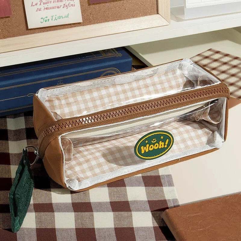 앤루프 3단 투명 필통 대용량 멀티 수납 파우치, 1개, 브라운체크 11,900원