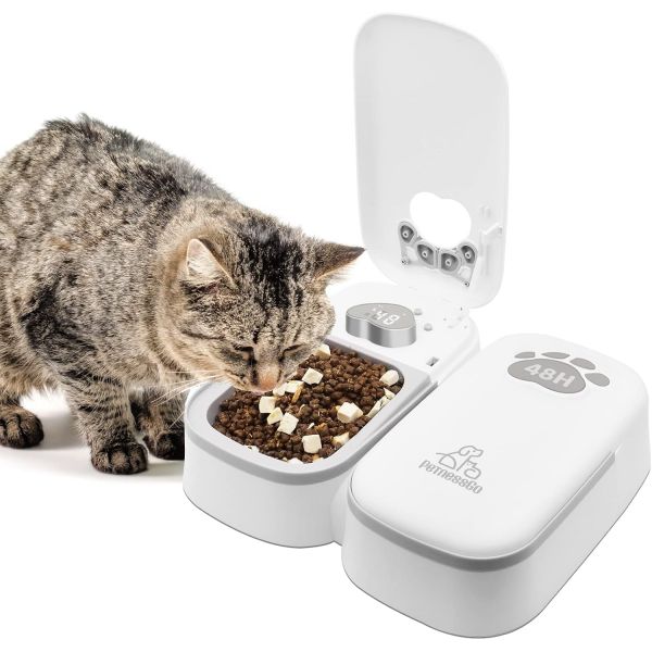 Madatop 자동 습식 사료 급식기, 1~48시간 스마트 타이머 기능, LED 디스플레이 탑재, 고양이 2마리용, 건식 또는 반습식 급식 가능 (새끼 및 강아지용) 11189 88,400원