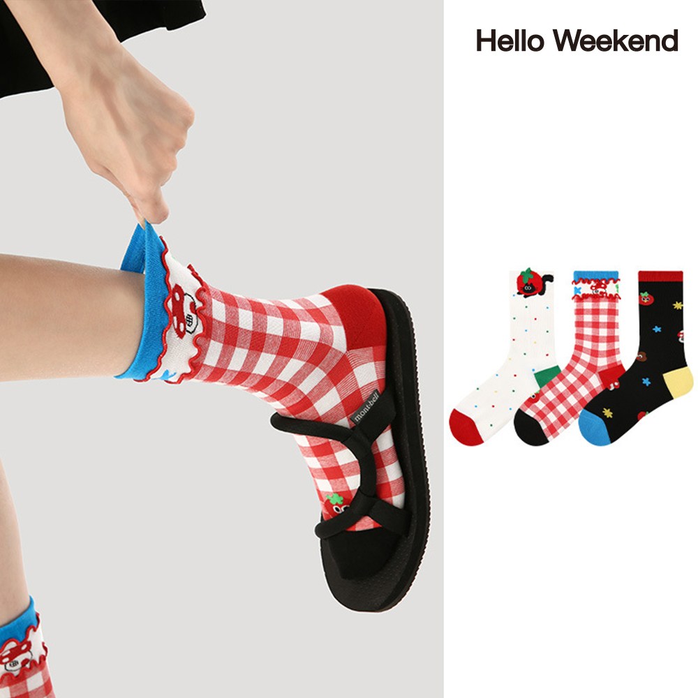 Hello Weekend 여성 귀여운 고양이 봄여름 양말 중목 양말 장목 양말 중목 양말 배색 목이버섯 가장자리 무압박 땡땡이 통기성 패션 순면 양말 방한 용품 3족 세트 14,990원