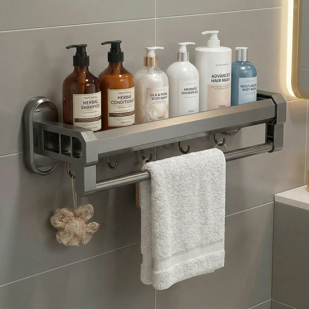 유니크릿 흔적없이 이중 흡착 무타공 욕실 선반, 다크그레이, 1개 29,900원