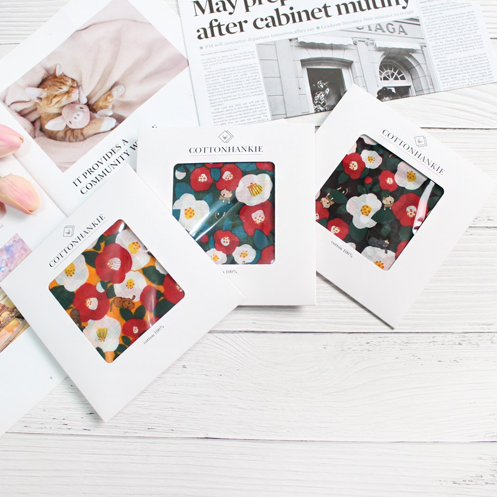렌느 여성손수건 국산 3장 1세트 가제 면 미니 쁘띠스카프 목손수건 케이스포장 플라워 꽃무늬 14,800원