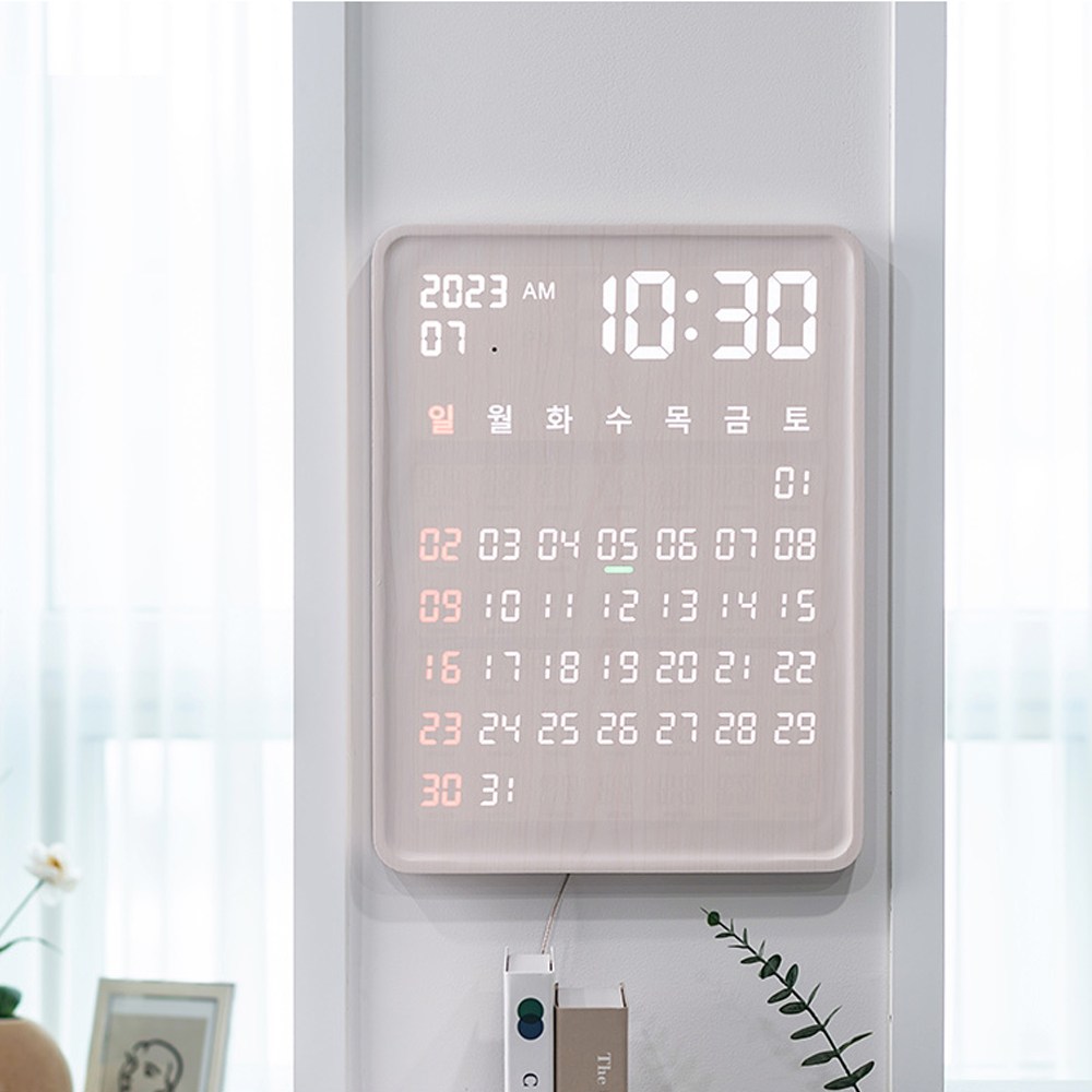 플라이토 와이파이 홀릭 인테리어 LED 벽시계 전자달력 35 x 46cm, 밀크 화이트 239,000원
