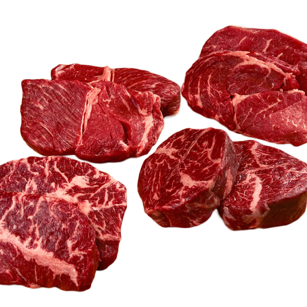 [헤비스테이크] 1.44kg 모둠 스테이크(냉장 당일발송)(부채살180gx2팩+토시살180gx2팩+등심180gx2팩+꽃등심2팩) 개별소포장, 1.44kg, 1개 99,000원