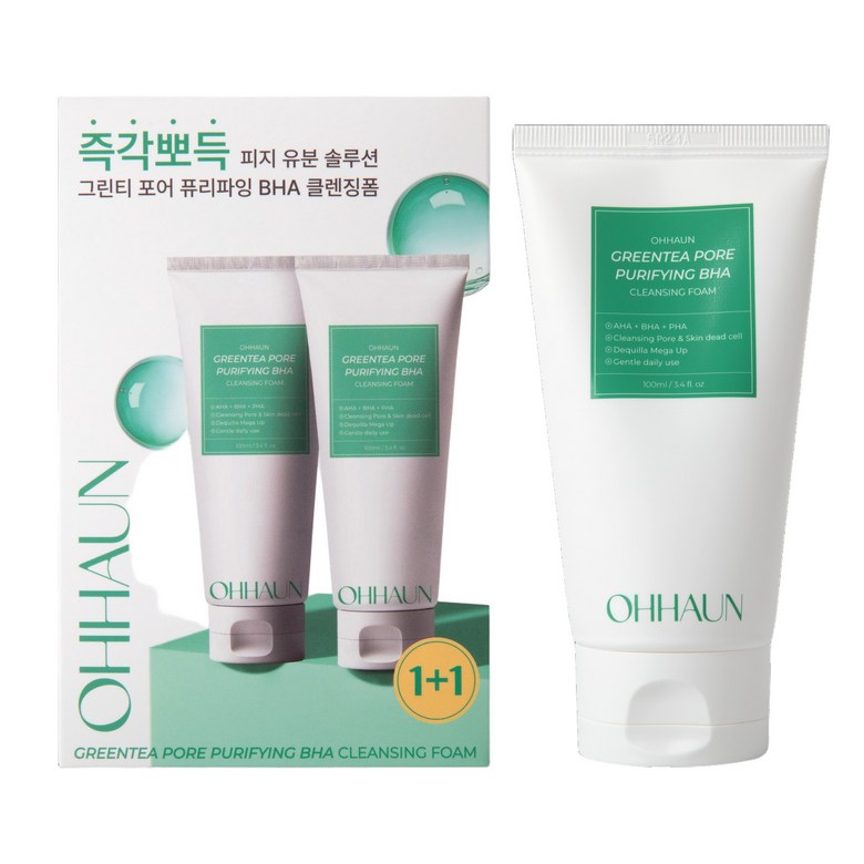 1+1 오하운 그린티 포어 퓨리파잉 BHA 클렌징폼 100ml X 2개 37,060원