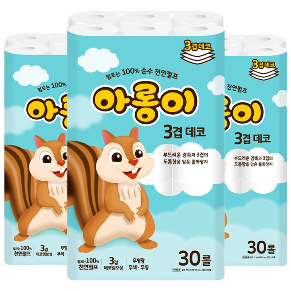 한아름산업 천연펄프 아롱이 화장지 3겹 27m 30롤, 27m, 30개입, 3개 36,190원