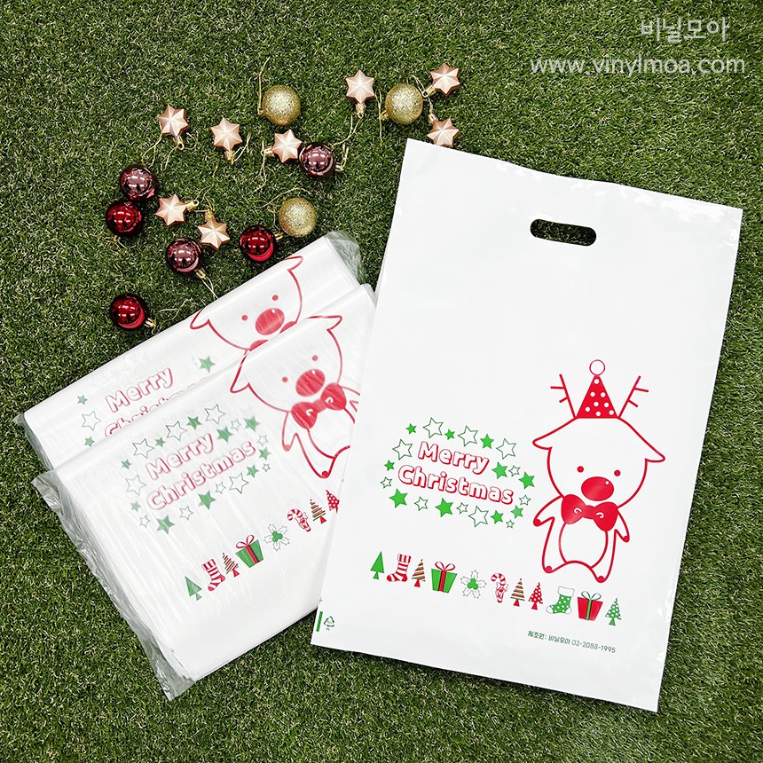 (당일발송) 비닐모아 크리스마스 루돌프 링봉투 비닐백 HDPE 비닐 손잡이봉투 산타 비닐쇼핑백 선물봉투, 50장, 대 15,620원