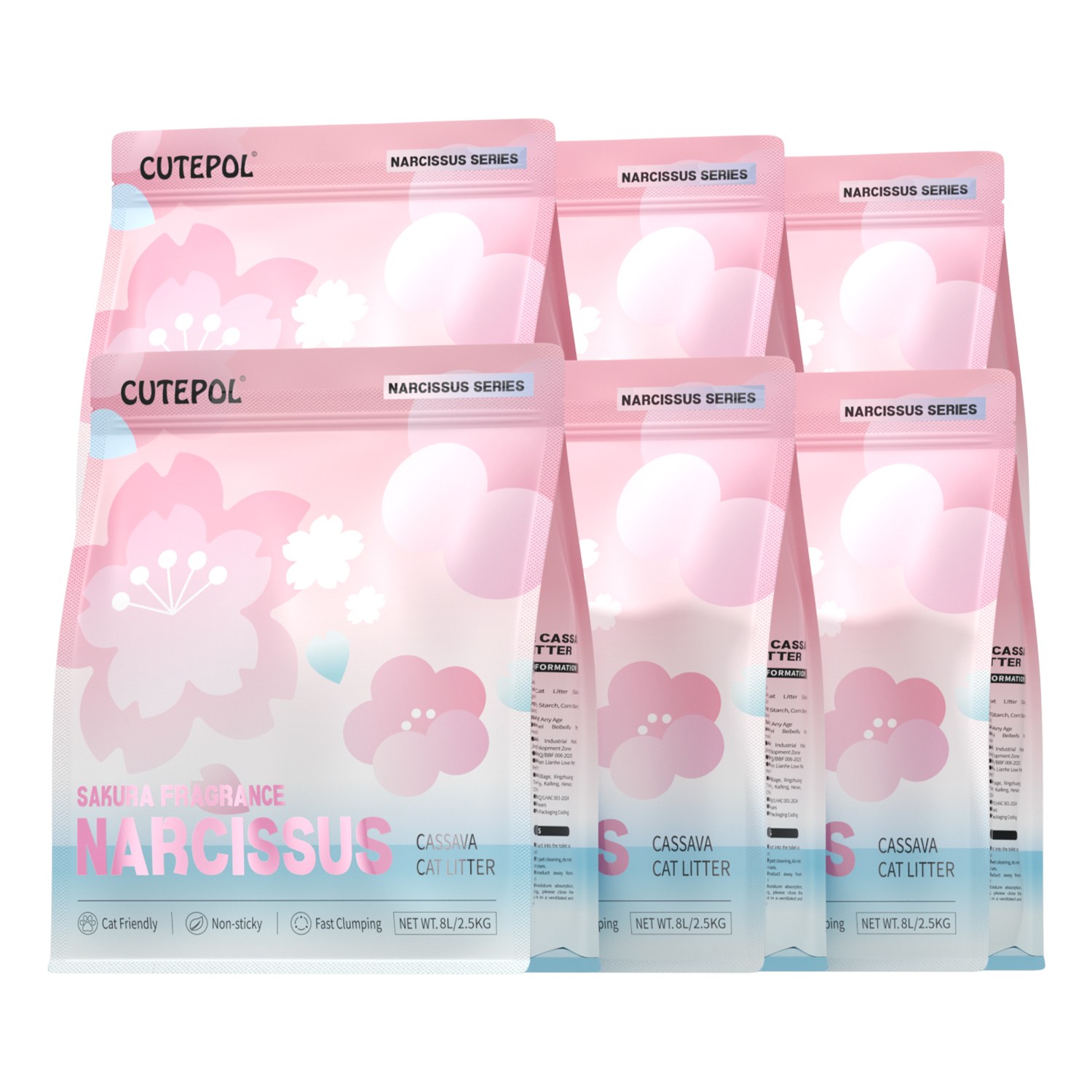 CUTEPOL 카사바 모래 캣 리터 먼지없는 응고형 고양이모래 극세입자, 2.5kg, 6개, 벚꽃 향 51,970원