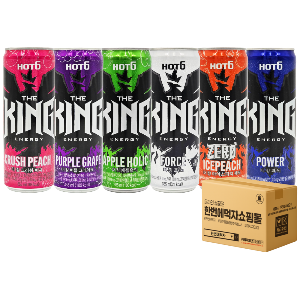 [한번에먹자쇼핑몰] 핫식스 더킹 인기 6종 혼합세트 (크러쉬피치+퍼플그레이프+애플홀릭+포스+아이스피치제로+파워) 각2캔씩, 355ml 14,300원