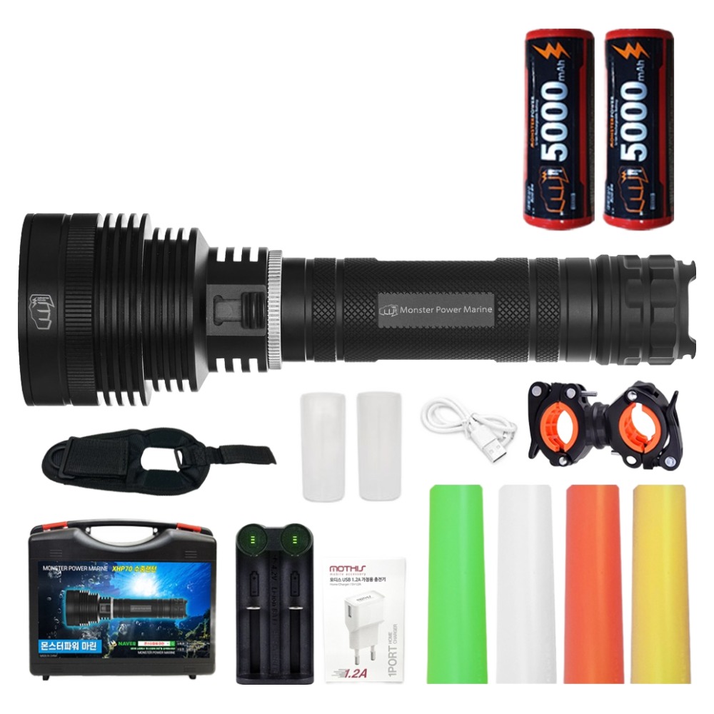 몬스터파워 마린 수중랜턴 + 배터리 + 충전기 세트 XHP70, 블랙 77,500원