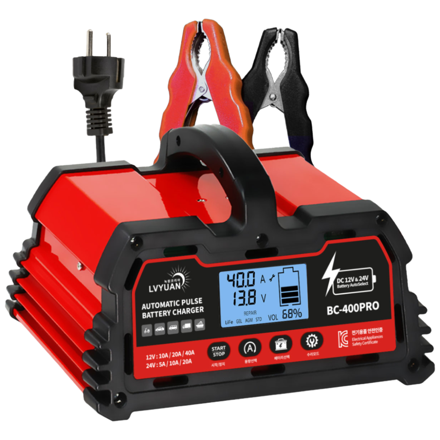 루앤 차량용 배터리 충전기 오토바이 화물차 트럭 스마트 자동 초고속충전, 1개, BC-400 PRO  12V24V-10A/20A/40A 119,000원