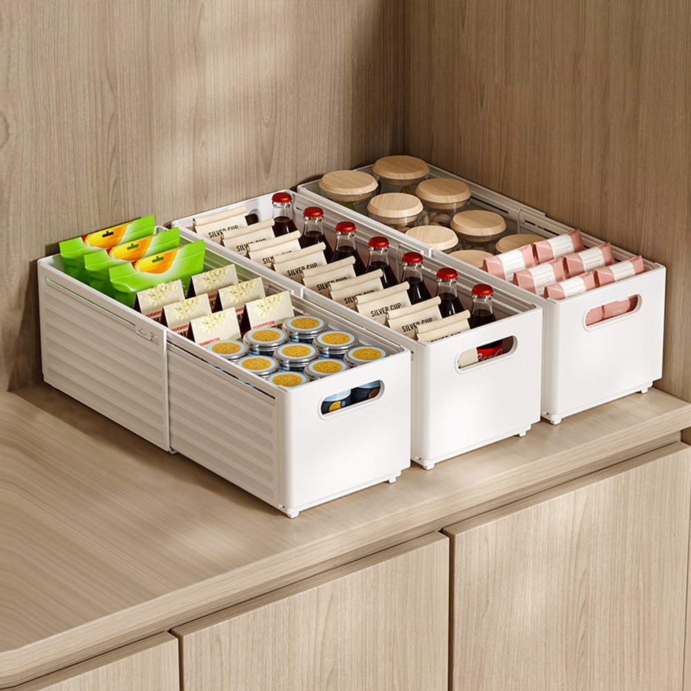 이지유 길이조절 확장 슬라이드 수납함 적층 펜트리 선반 트레이 정리함, 3개, 화이트 17,000원