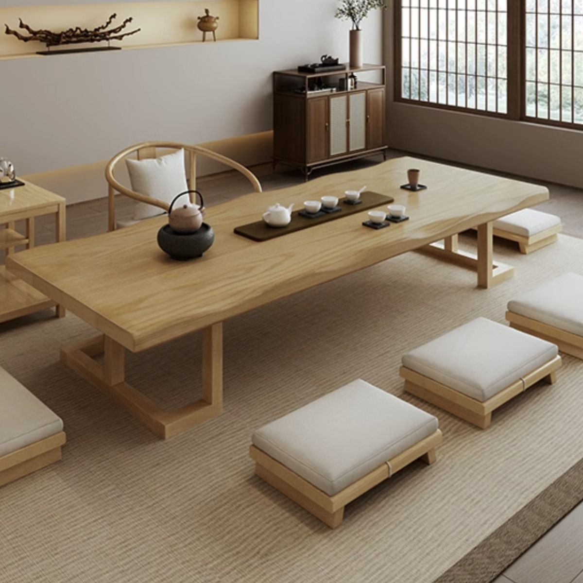 오차다원 우드 티테이블 세트 나무 원목 테이블 거실 카페 좌식 커피 통원목 다도 좌탁 까페 478,500원