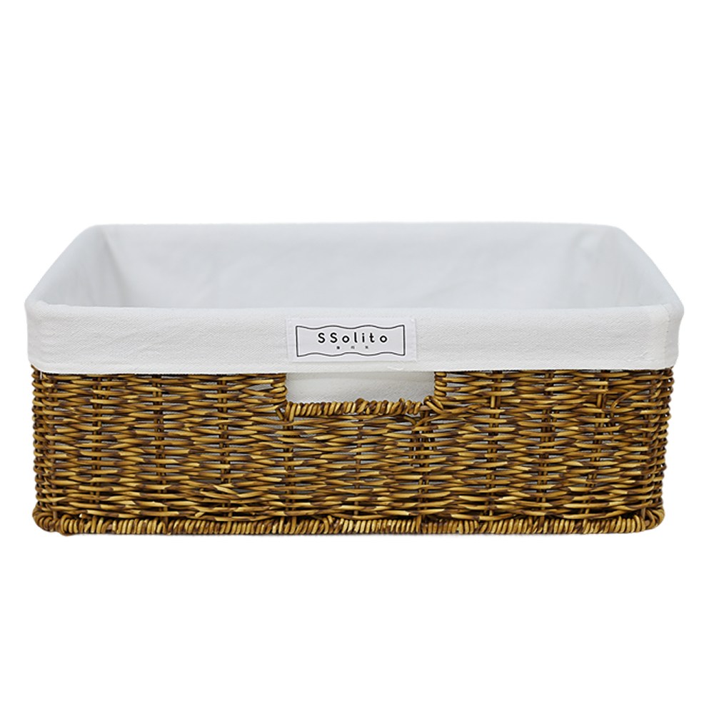 쏠리또 내츄럴 PP 오픈형 라탄바구니+코튼안감세트 사각바구니 수건 수납함 보관함, 짙은색(옵션1+화이트안감), 1세트 23,800원